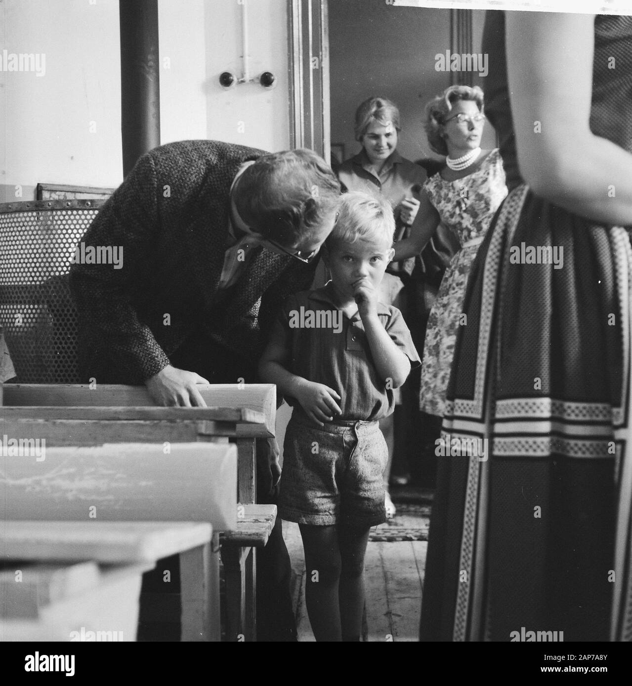 The first big school day, father says goodbye Date: August 22, 1960 Keywords: primary education, pupils, schools Stock Photo