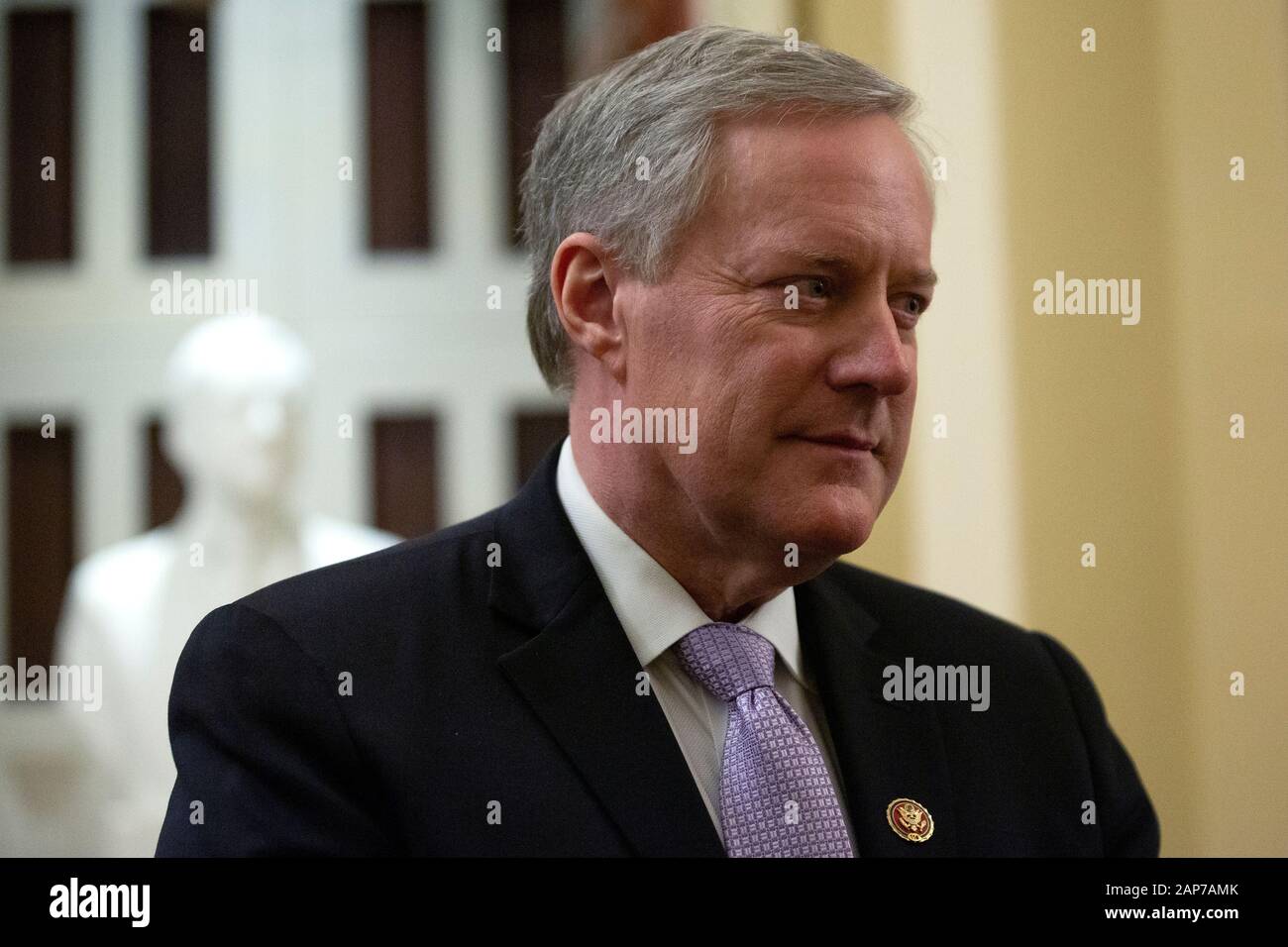 United States Representative Mark Meadows (Republican of North Carolina) speaks to members of the media at the United States Capitol in Washington, DC, U.S., on Tuesday, January 21, 2020, during a recess of the United States Senate impeachment trial against United States President Donald J. Trump. Credit: Stefani Reynolds/CNP | usage worldwide Stock Photo
