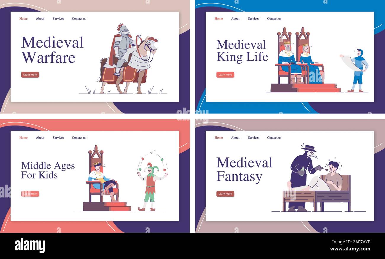 Medieval landing page vector template set. Middle Ages life website  interface ideas with flat illustrations. Dark Age history homepage layout  pack. We Stock Vector Image & Art - Alamy