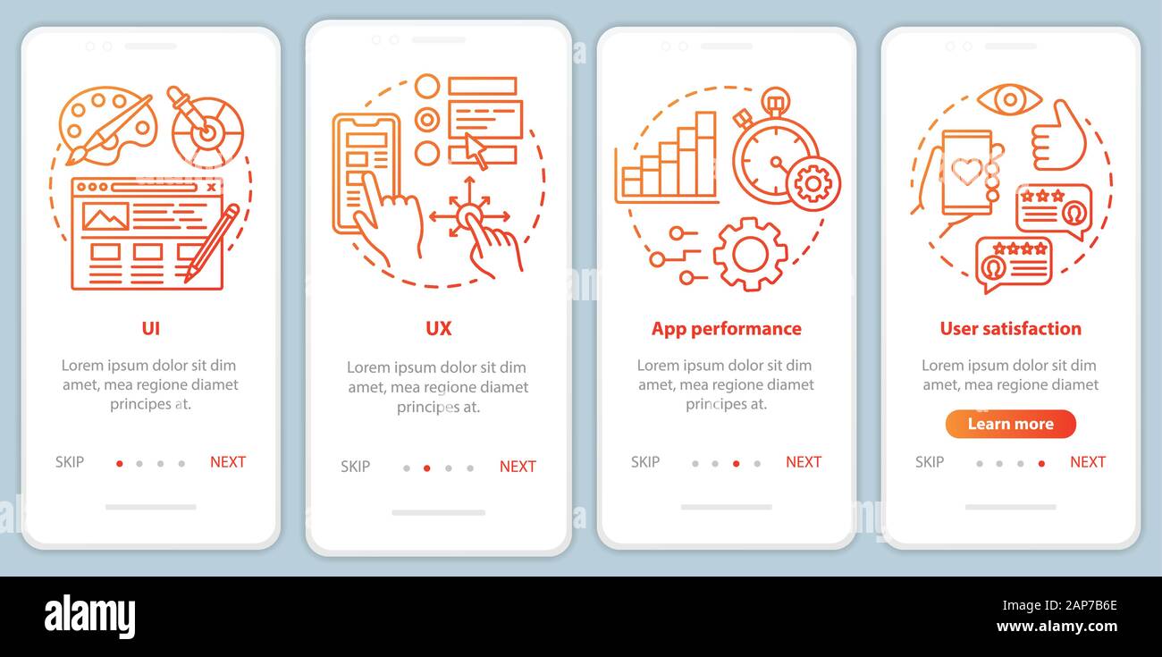 Software development onboarding mobile app page screen vector template ...