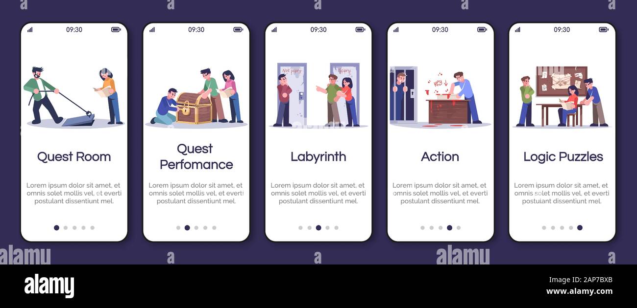 Escape room onboarding mobile app screen vector template. Quest room, logic  puzzle, labyrinth. Walkthrough website steps with flat characters. UX, UI  Stock Vector Image & Art - Alamy