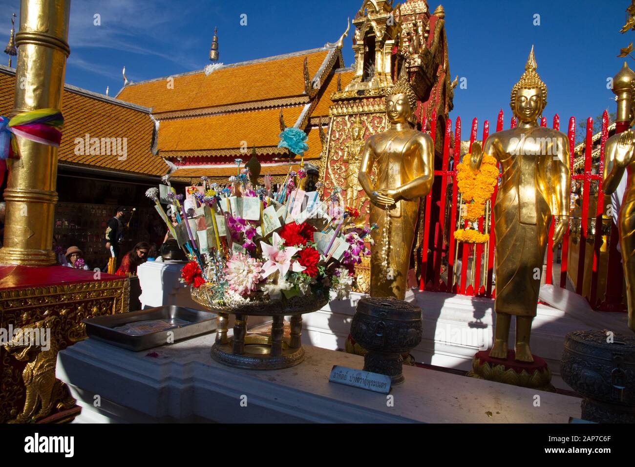 Chiang Mai, Wat Phra That Doi Suthep temple, buddhism buddhists people praying Thailand Stock Photo