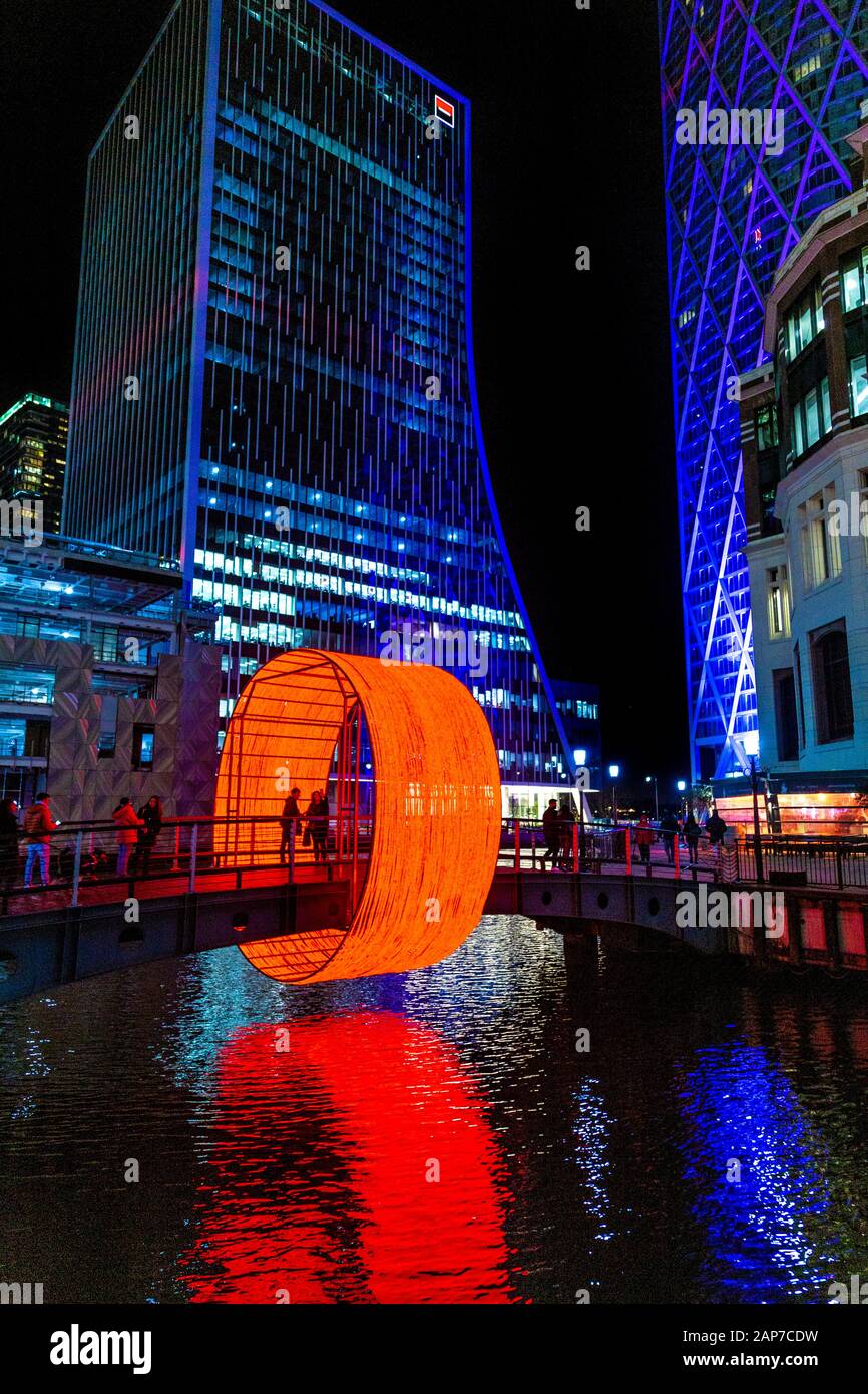 'The Clew' by Ottotto at Canary Wharf Winter Lights Festival 2020, London, UK Stock Photo