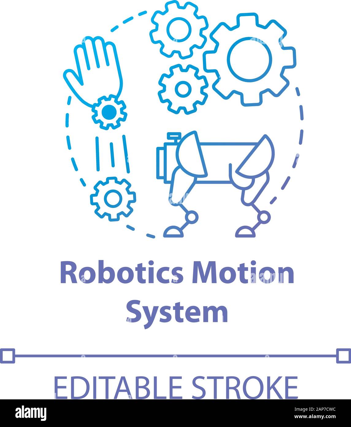 Robotics motion system blue gradient concept icon. Robot software idea thin line illustration. Information technologies and innovative programming. Ve Stock Vector