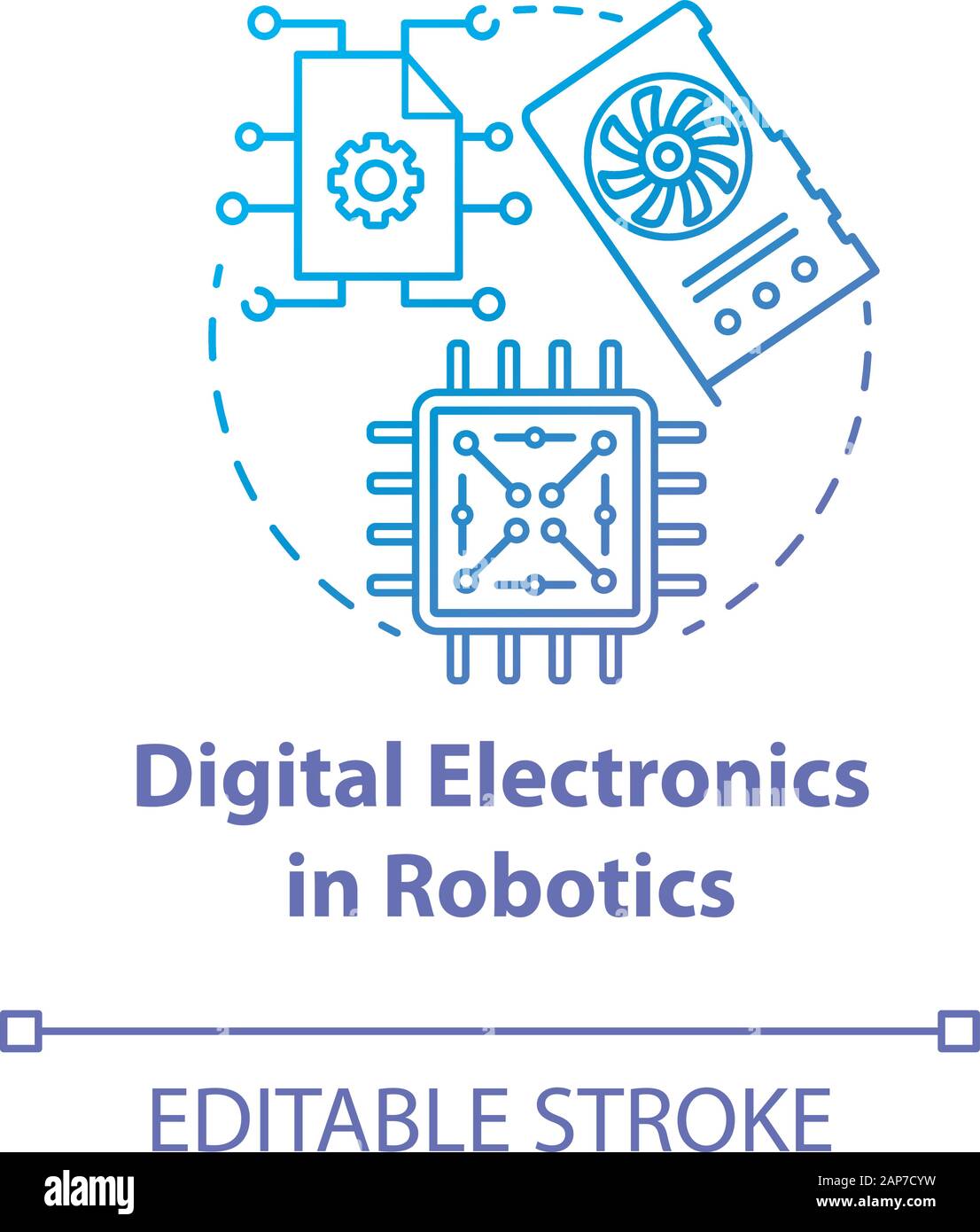 Digital electronics in robotics blue gradient concept icon. Computer ...