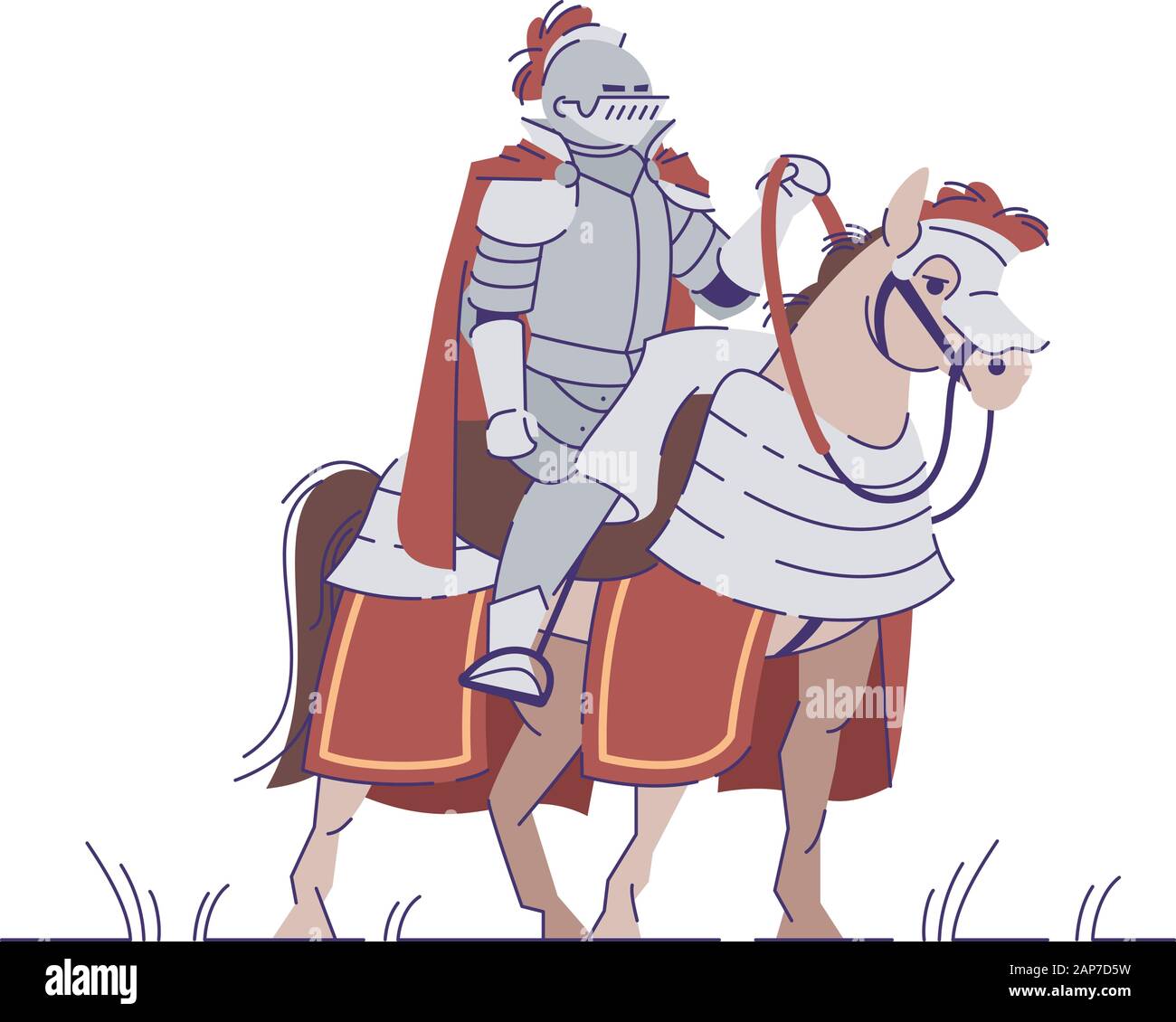 Equestrian knight flat vector illustration. Medieval crusader on horse isolated cartoon character with outline elements on white background. Historica Stock Vector Image Art Alamy