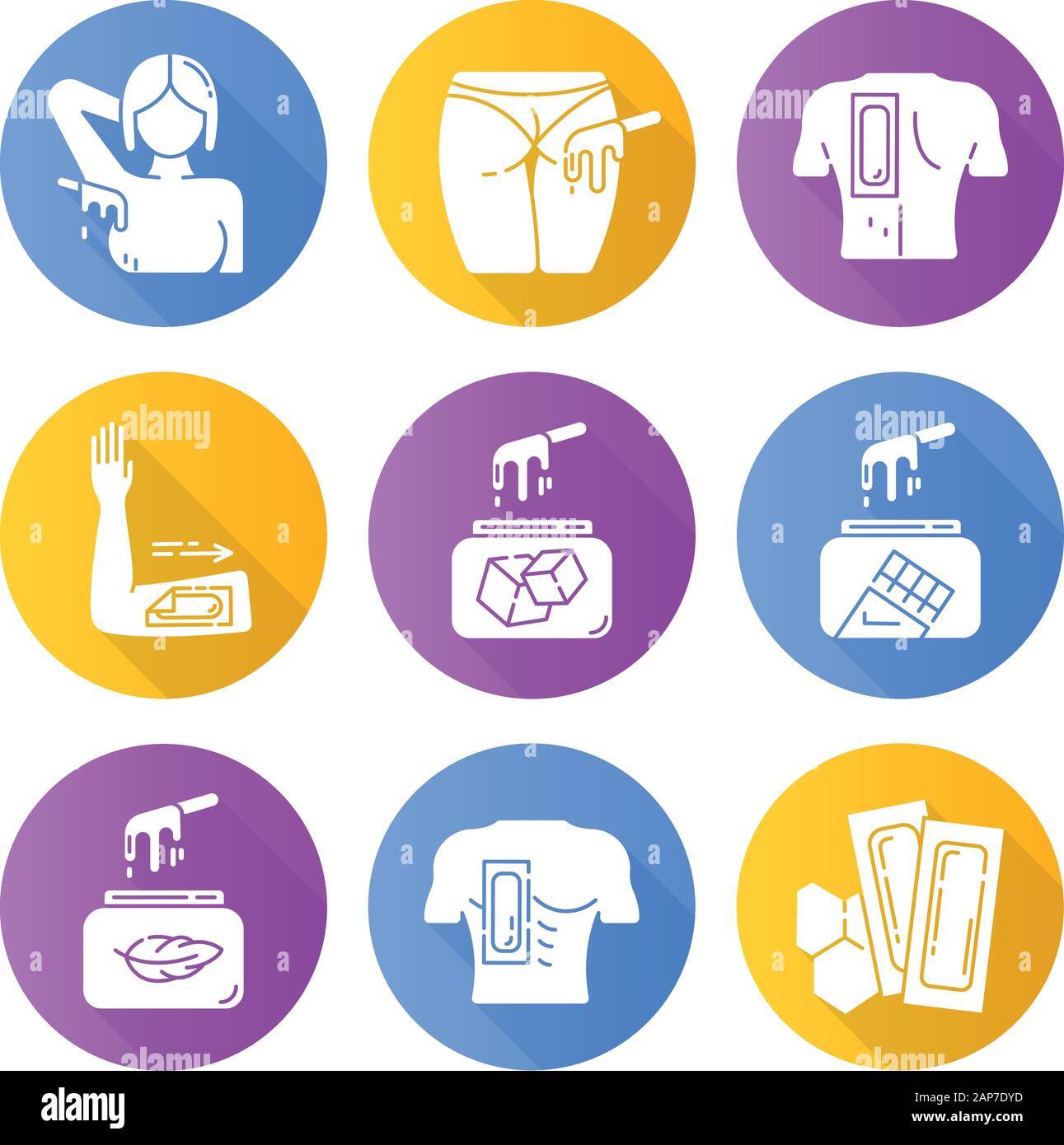 Waxing Flat Design Long Shadow Glyph Icons Set Armpit Buttocks