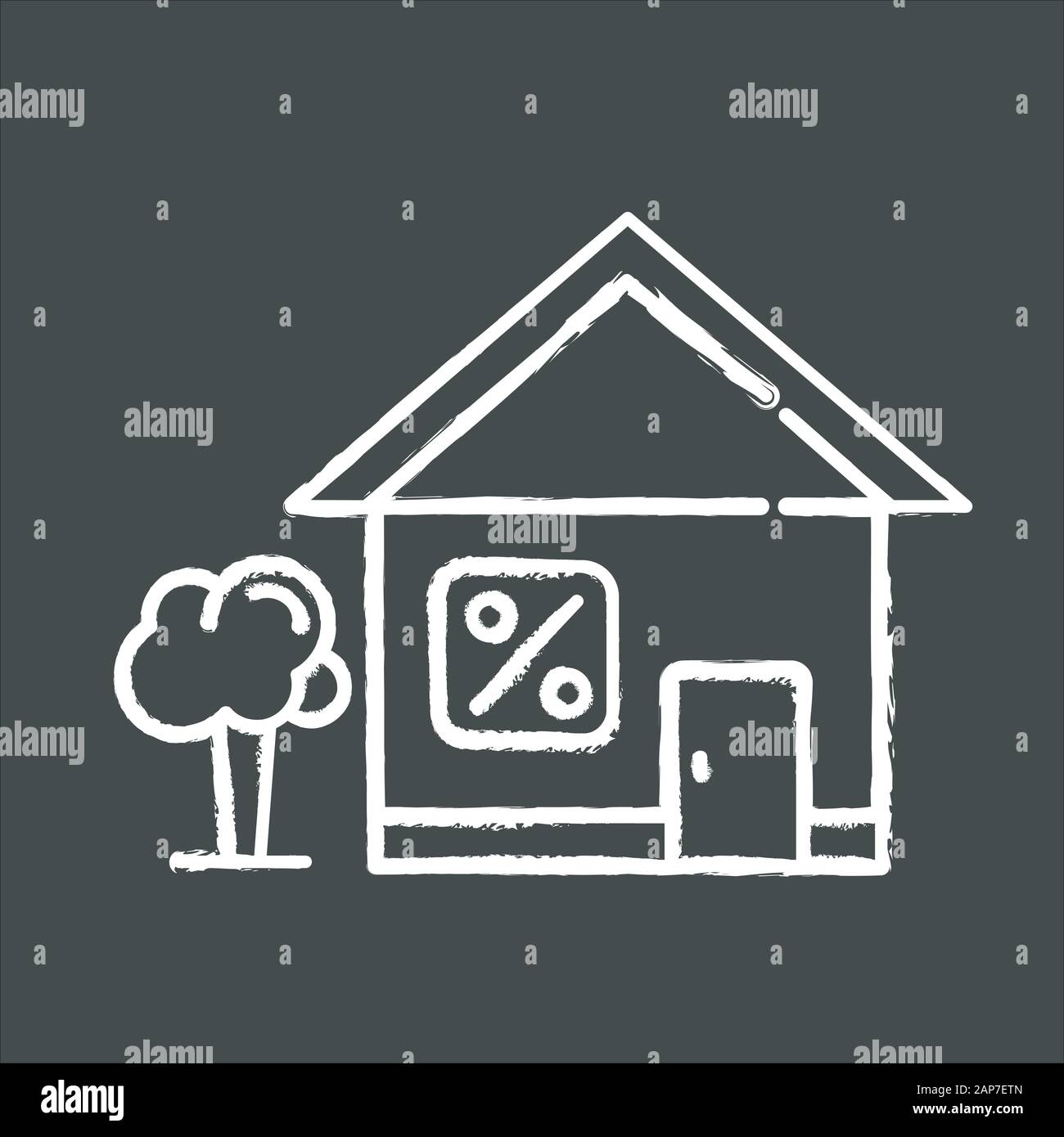 Home loan chalk icon. Credit with interest rate to buy real estate building. Buying, renting house. Borrow money to purchase apartment. Investment, mo Stock Vector