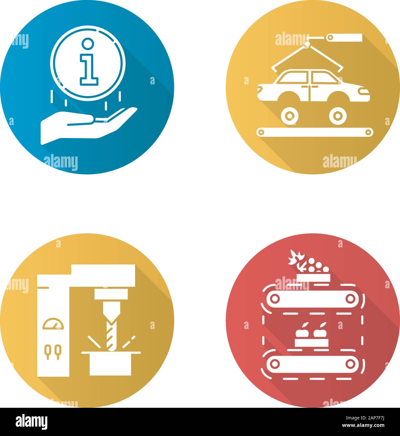 Industry Types Flat Design Long Shadow Glyph Icons Set Automotive
