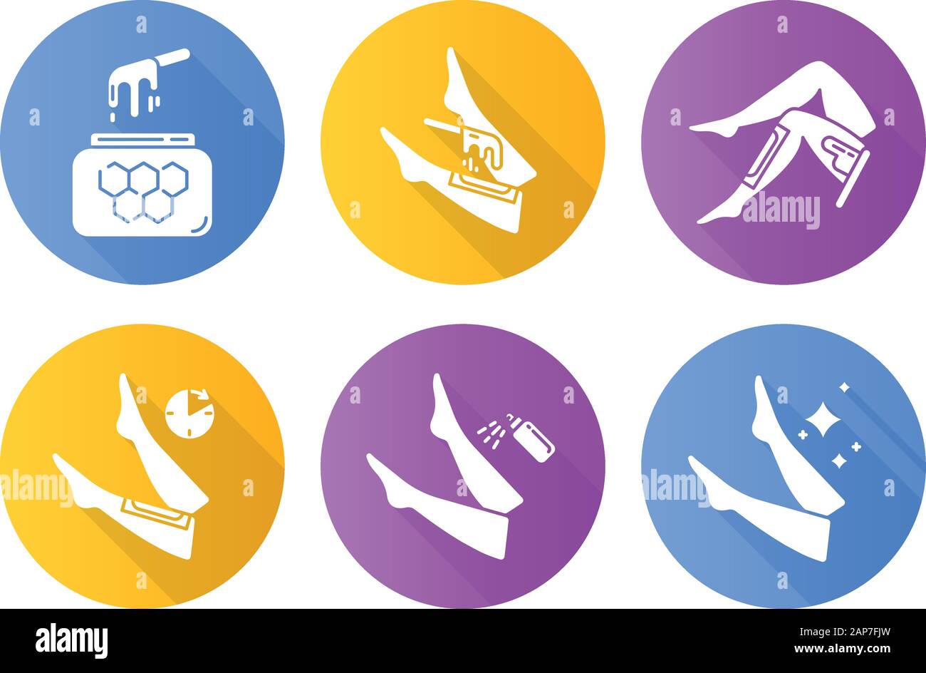Shin Waxing Flat Design Long Shadow Glyph Icons Set Leg Hair