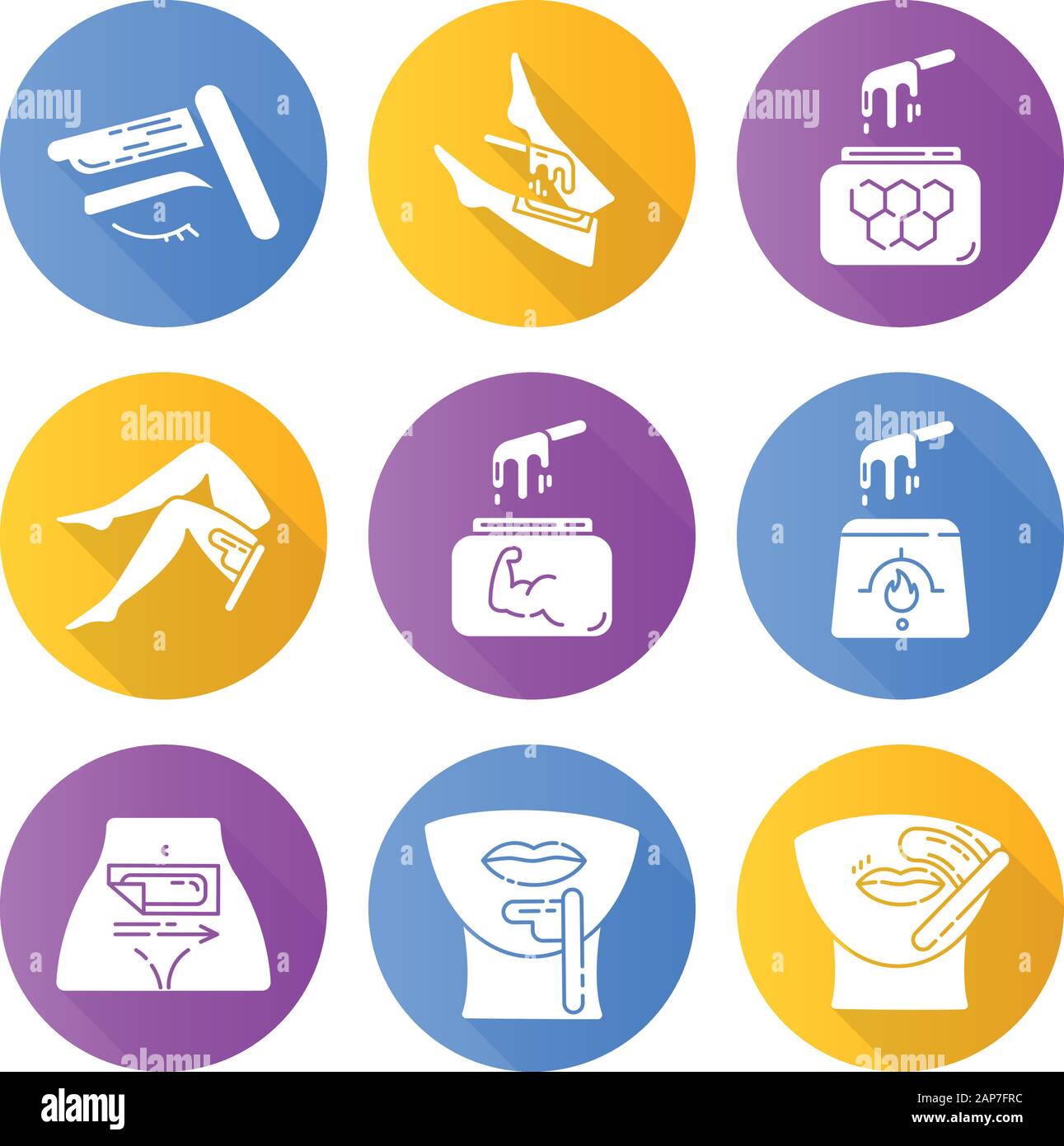 Waxing Flat Design Long Shadow Glyph Icons Set Leg Upper Lip