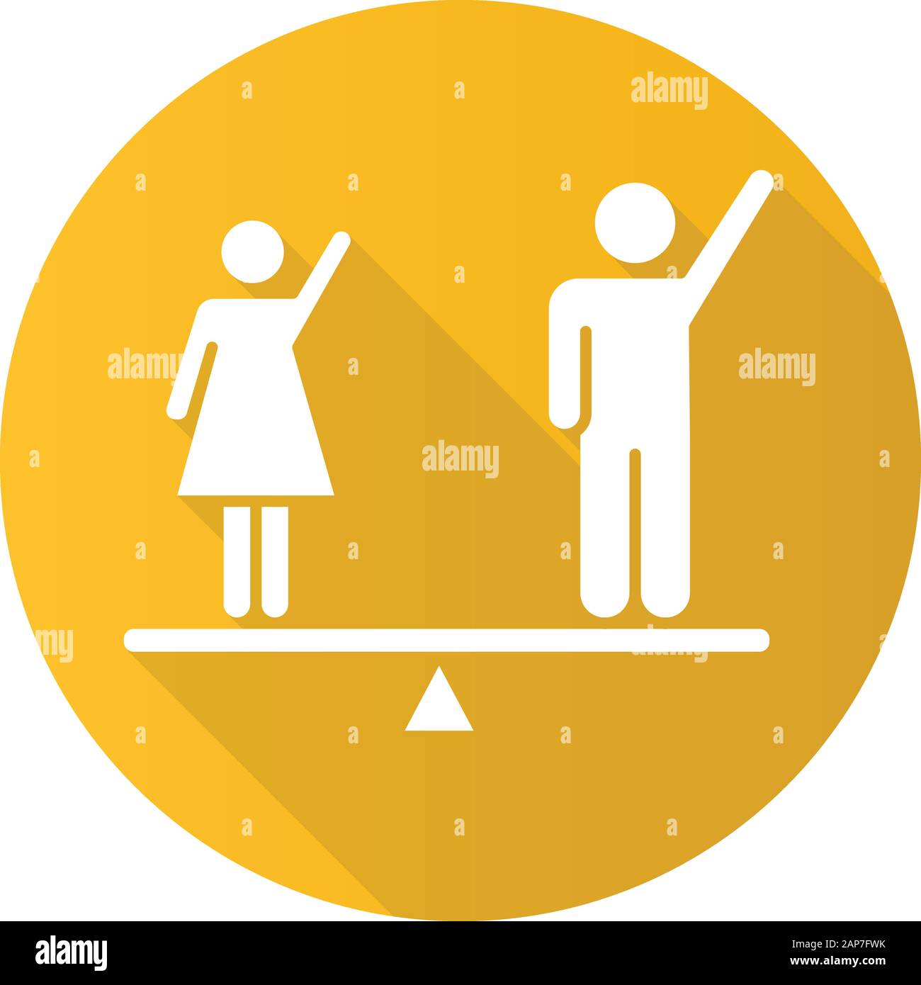 Gender equality yellow flat design long shadow glyph icon. Woman and