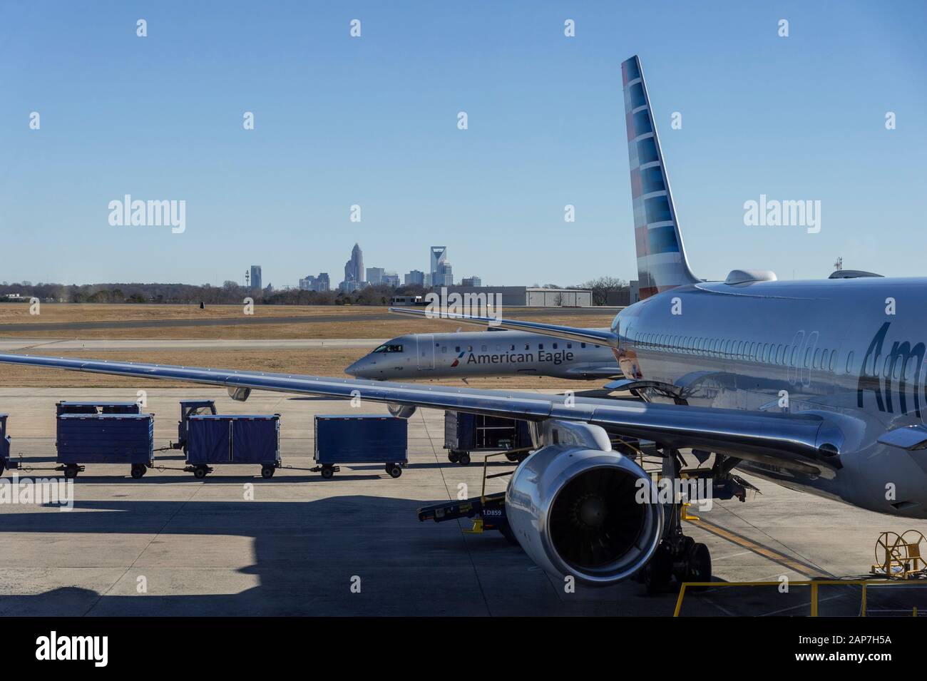 Airplanes at airport, Charlotte, North Carolina USA Stock Photo