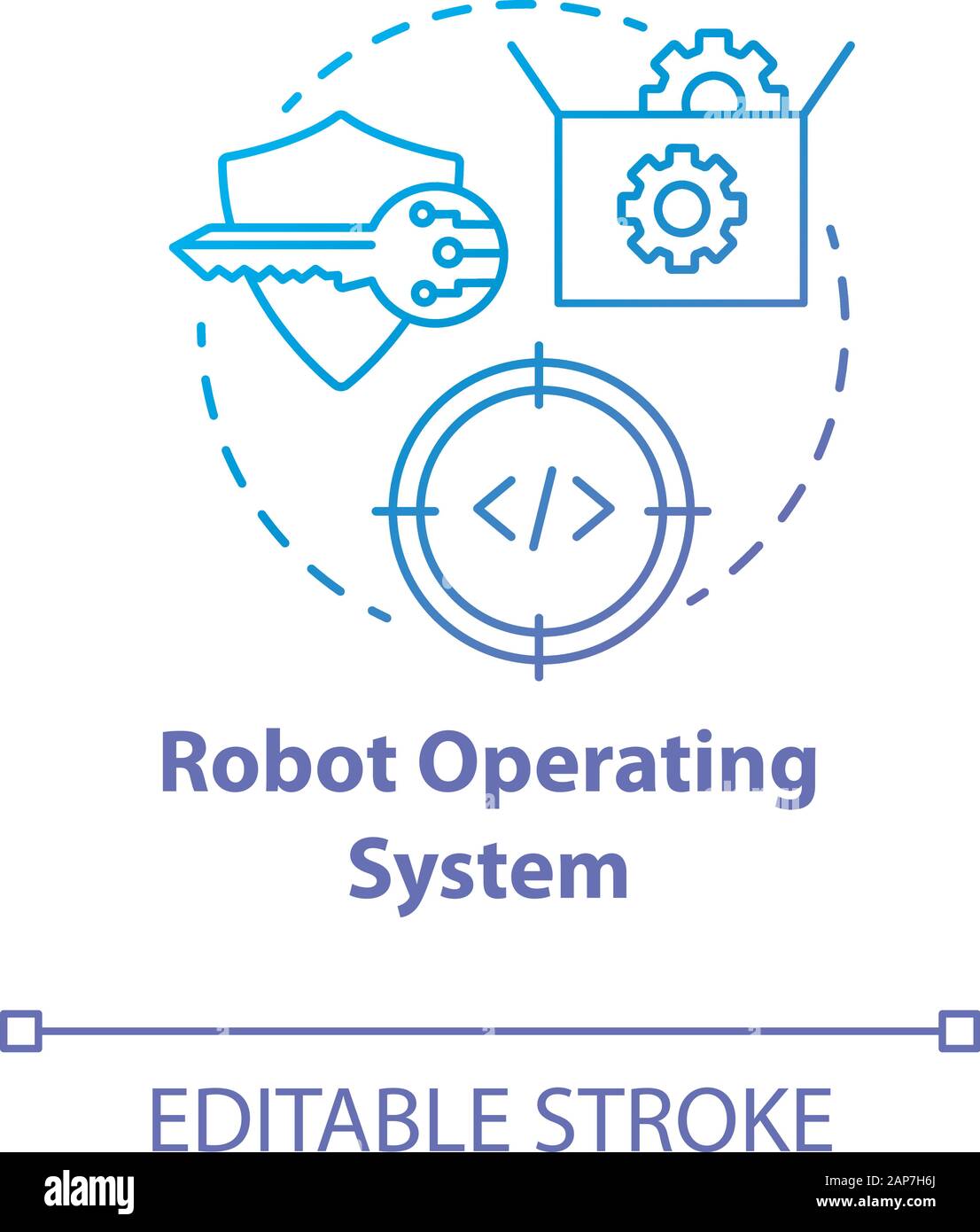 Robot operating system blue gradient concept icon. Robotics software idea thin line illustration. Information technologies and innovative programming. Stock Vector