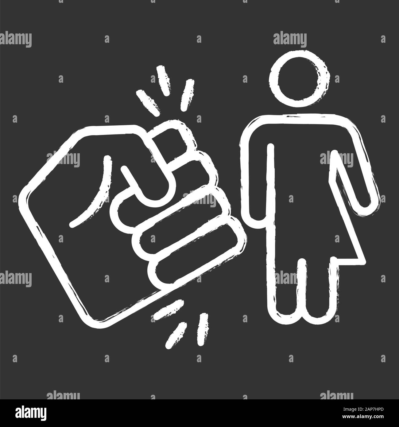 Violance against transwoman chalk icon. Transgender people inequality. Harrassing, bullying trans girl. Intersex, transsexual female. Fist punching pe Stock Vector