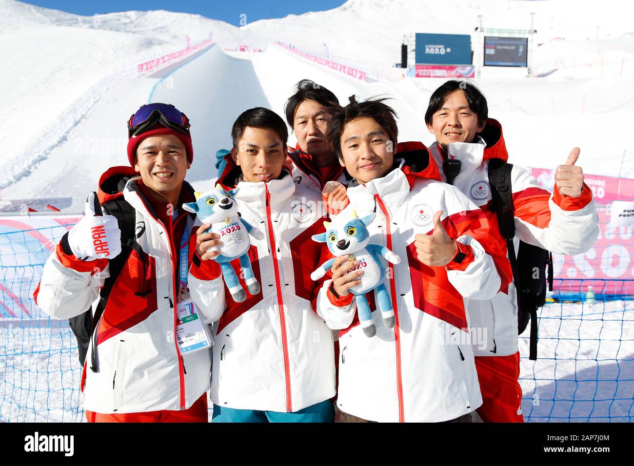 Lausanne, Switzerland. 21st Jan, 2020. Japan team group (JPN) Snowboarding : Men's Halfpipe Award Ceremony at Leysin Park & Pipe during the Lausanne 2020 Winter Youth Olympic Games in Lausanne, Switzerland . Credit: Naoki Morita/AFLO SPORT/Alamy Live News Stock Photo