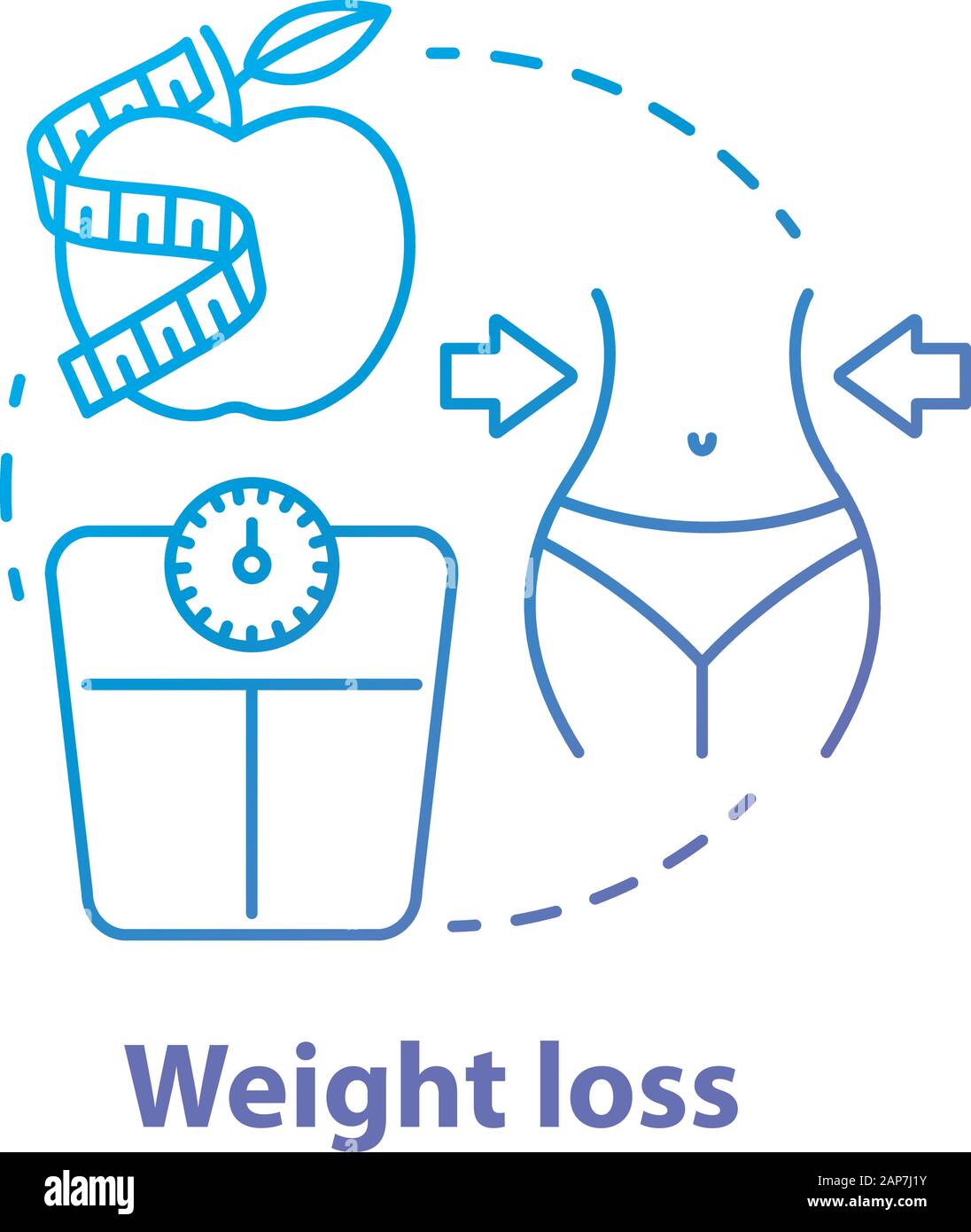 Weight loss blue gradient concept icon. Dieting idea thin line ...