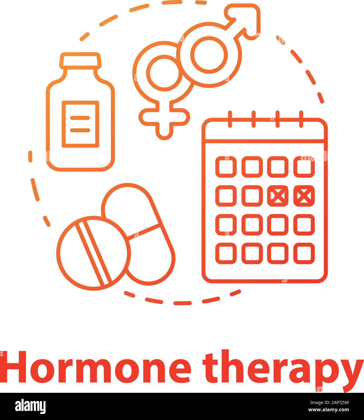 Hormone therapy red gradient concept icon. Pills idea thin line