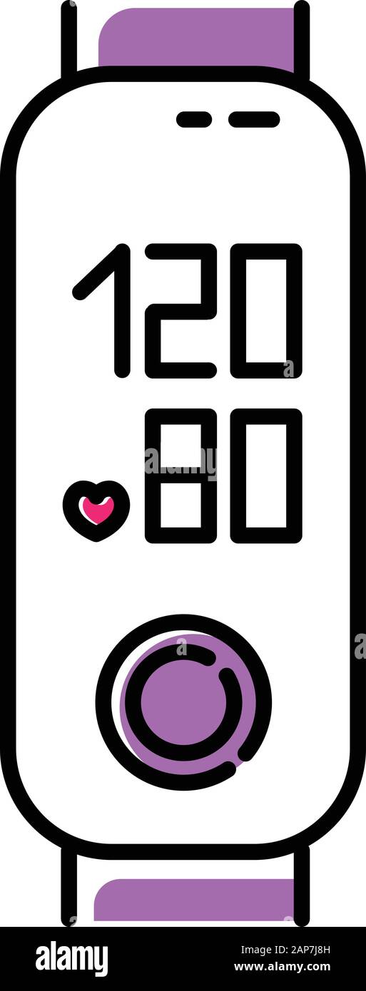 Fitness tracker with blood pressure measurement color icon. Wellness