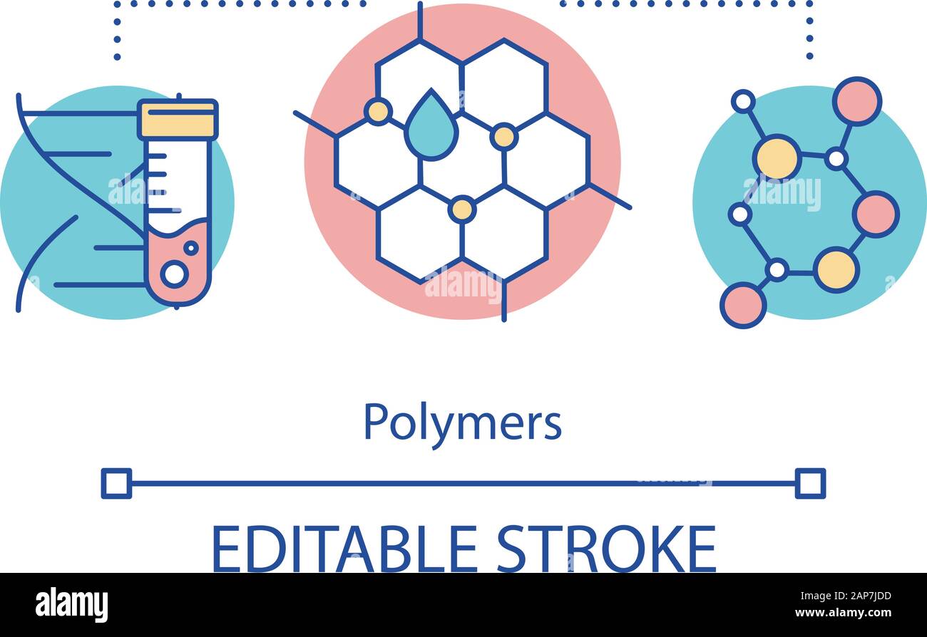Polymers concept icon. Biomimetic materials. Biopolymers. Polymeric biomolecules. Molecular structure. Bioengineering idea thin line illustration. Vec Stock Vector