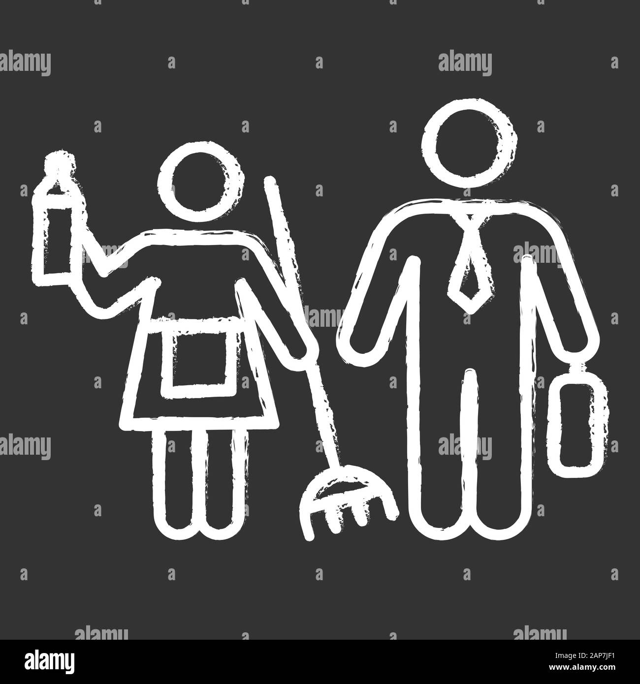 Gender stereotypes chalk icon. Female and male domestic, work life ...