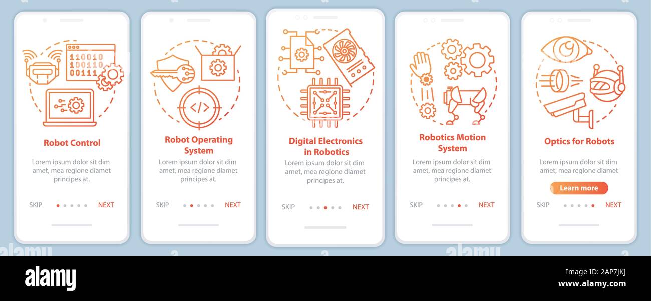 Robotics courses onboarding mobile app page screen vector template ...