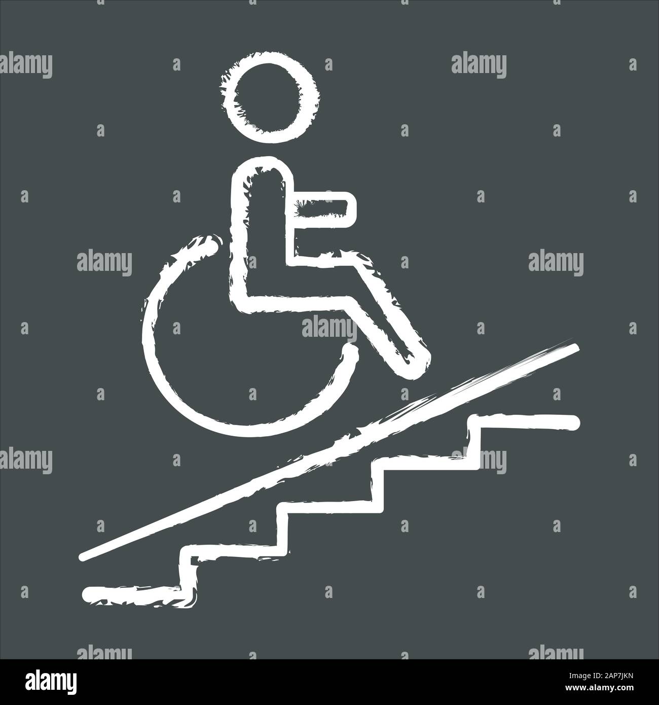 Wheelchair access chalk icon. Accessible to handicap people. Facilities for disabled persons. Wheelchair ramp sign. Apartment amenities. Architectural Stock Vector