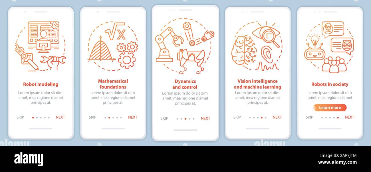 Robotics courses onboarding mobile app page screen vector template ...