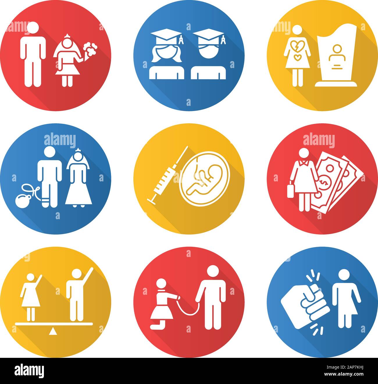 Gender equality flat design long shadow glyph icons set. Education equality.  Maternity mortality. Child marriage. Female economic activity. Violance a  Stock Vector Image & Art - Alamy