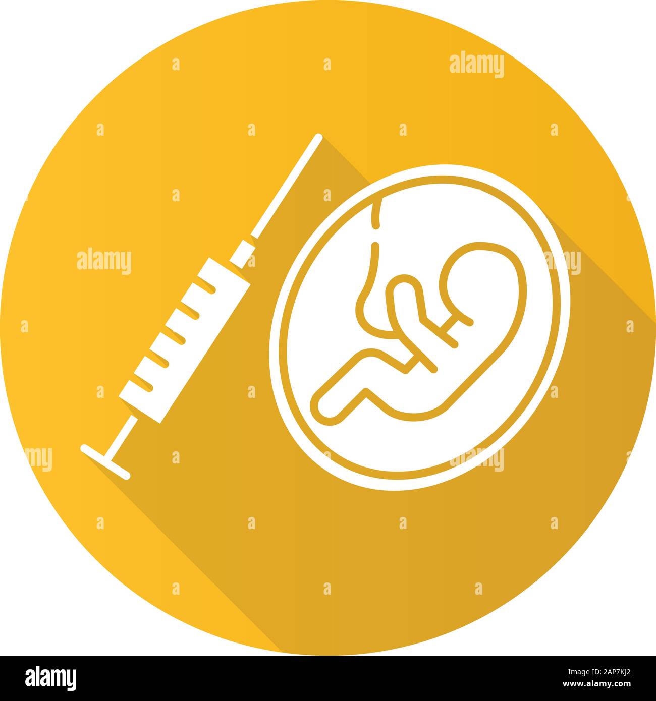 Forced abortion yellow flat design long shadow glyph icon. Unwanted, unplanned, unintended pregnancy. Baby in mother womb. Birth control. Surgical, me Stock Vector
