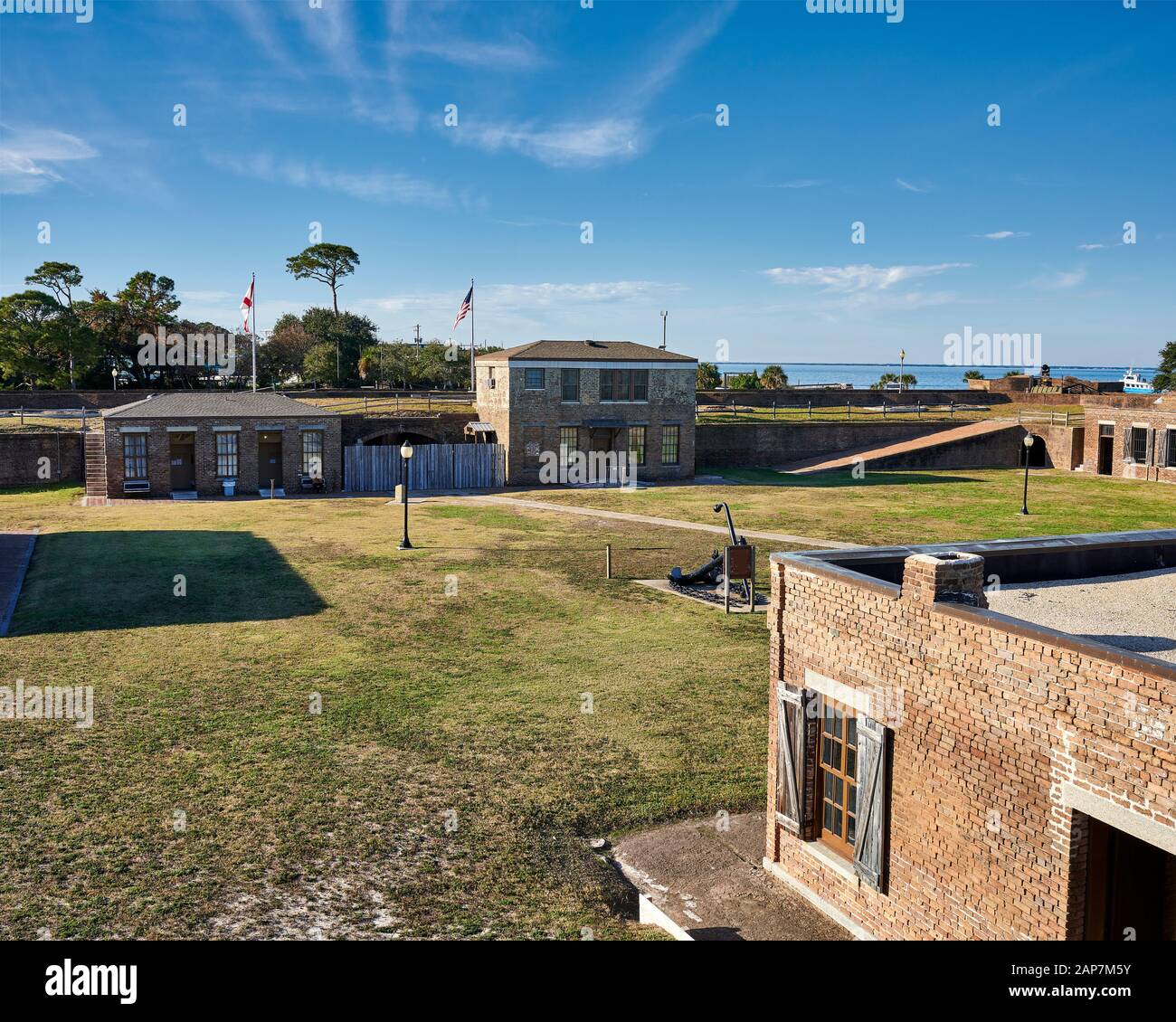 Inside the historic or historical Fort Gaines where the battle of Mobile Bay was fought during the U.S. Civil War, on Dauphin Island Alabama, USA. Stock Photo