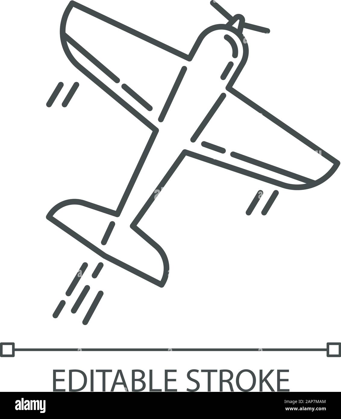 Aerobatics linear icon. Aerobatic maneuvers and stunt flying. Airforce show with plane. Aviation, aircraft performance. Airplanes tricks. Contour symb Stock Vector