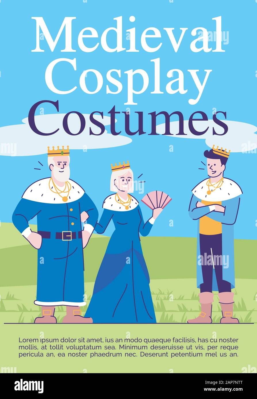 Medieval cosplay costumes brochure template. Antique clothing flyer,  booklet, leaflet concept with flat illustrations. Page layout for magazine.  Masqu Stock Vector Image & Art - Alamy