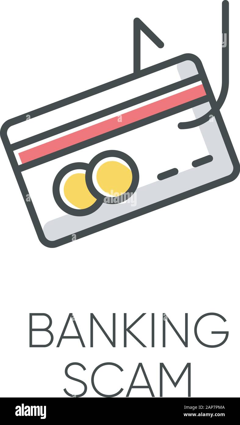 Banking scam color icon. Skimming. Identity theft. Credit card phishing. Financial fraud. Fake loan offer. Illegal money gain. Malicious practice. Fra Stock Vector