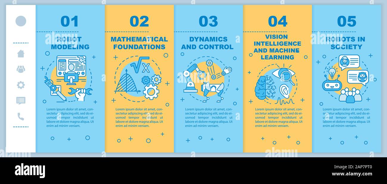 Robotics courses onboarding mobile web pages vector template ...