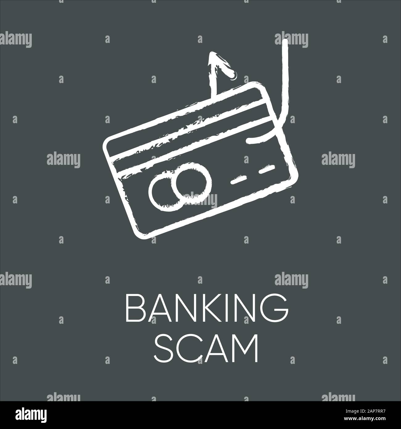 Banking scam chalk icon. Skimming. Identity theft. Credit card phishing. Financial fraud. Fake loan offer. Illegal money gain. Malicious, fraudulent s Stock Vector