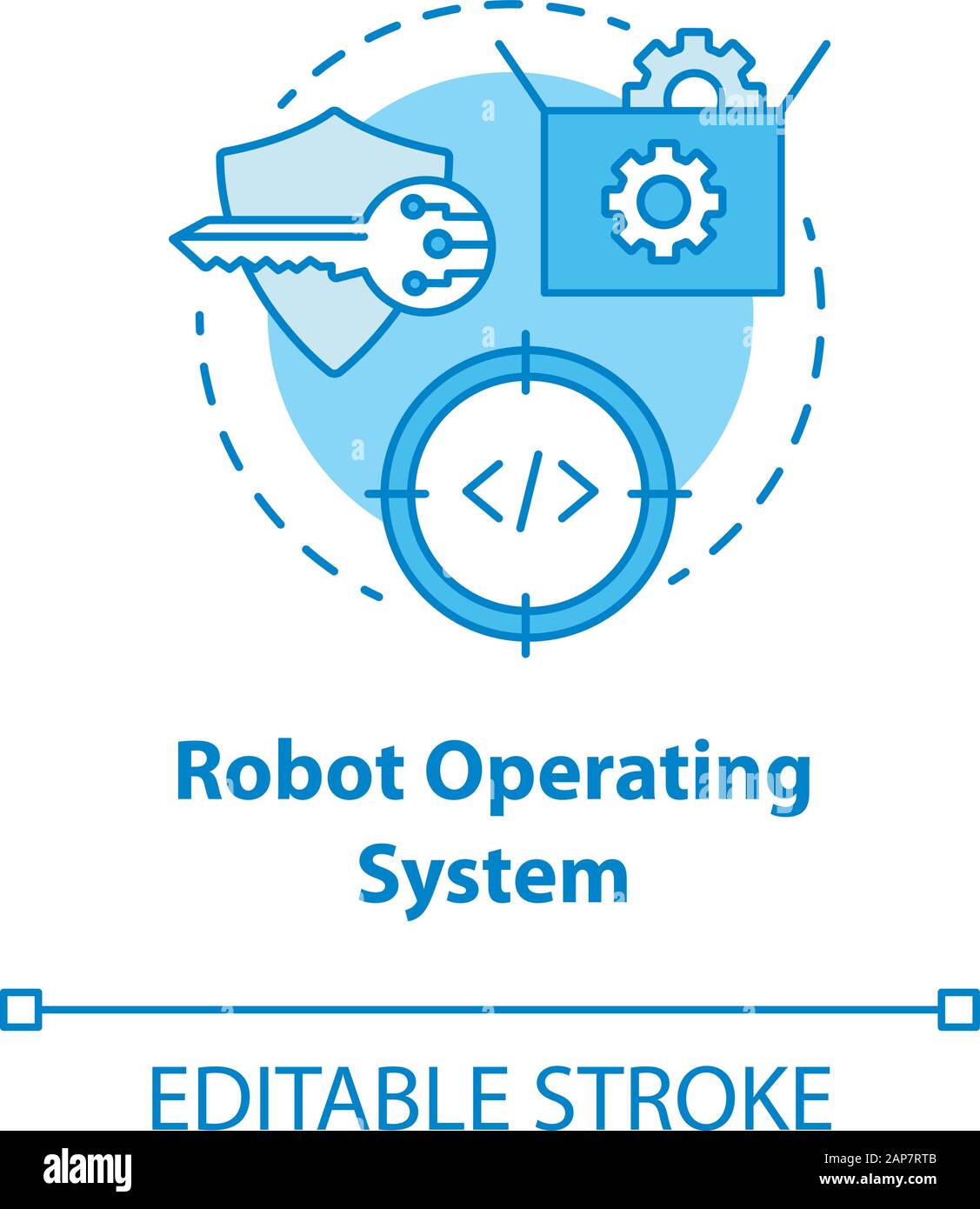 Robot operating system blue concept icon. Robotics software idea thin ...
