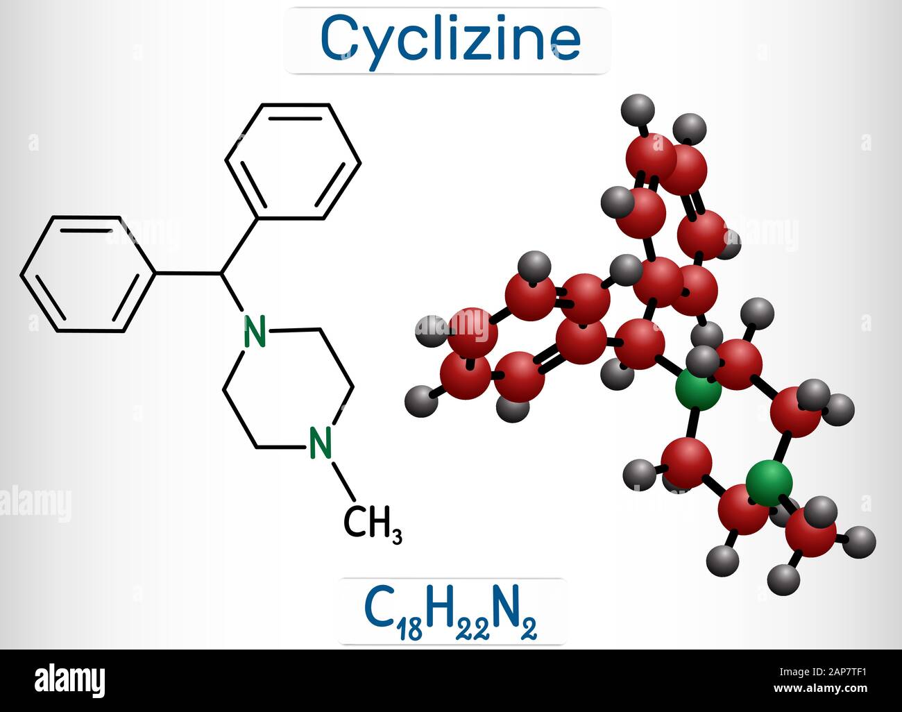 Cyclizine molecule. It is histamine H1 antagonist, is used to treat or