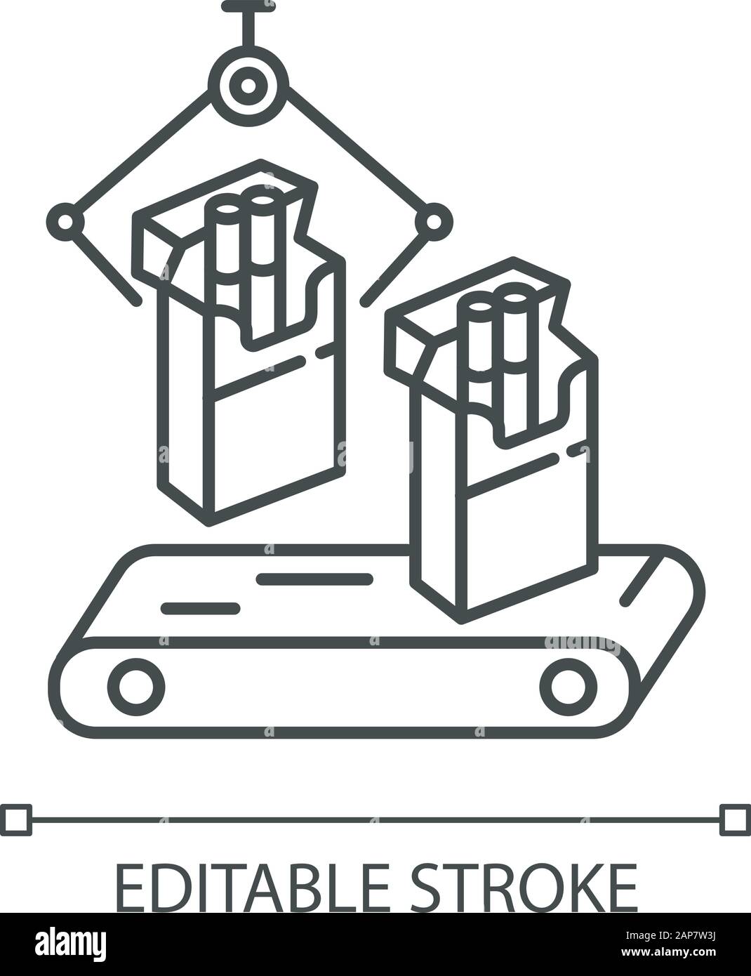 Tobacco industry linear icon. Conveyor automatic cigarette production line.  Products for smokers plant. Thin line illustration. Contour symbol. Vector  Stock Vector Image & Art