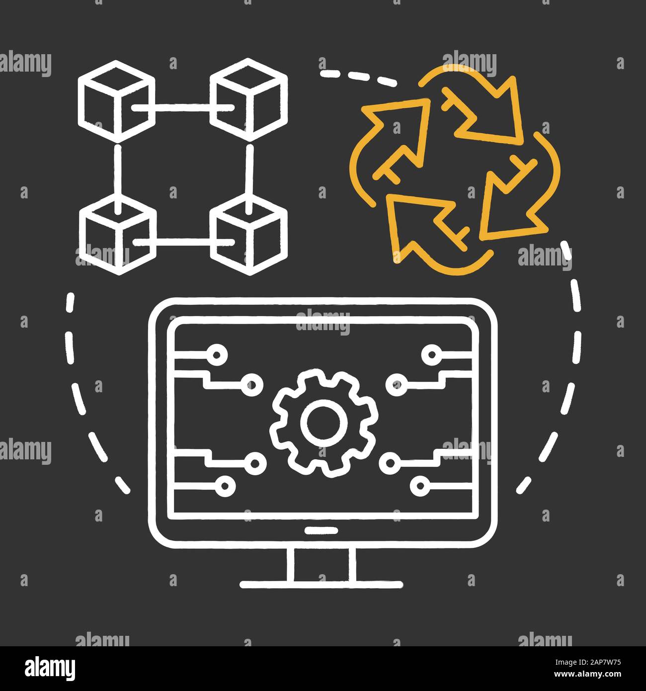 Reliability testing chalk concept icon. Software development idea thin line illustration. Application programming. Failure-free perfomance. IT project Stock Vector