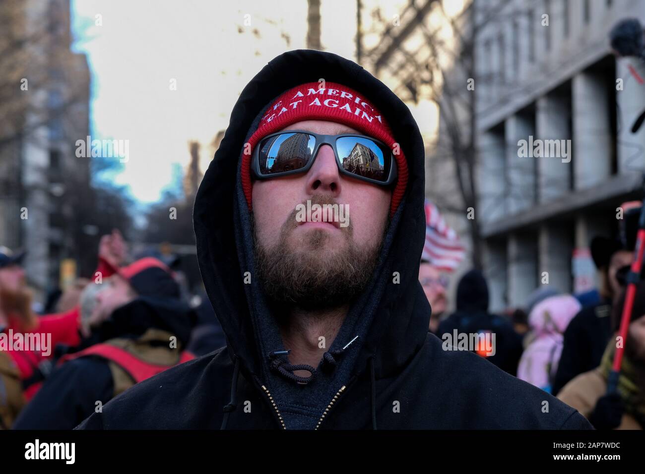 Richmond, United States. 20th Jan, 2020. A man looks on during the rally.Thousands of gun supporters rally in Richmond, Virginia to protest proposed gun law changes. Credit: SOPA Images Limited/Alamy Live News Stock Photo