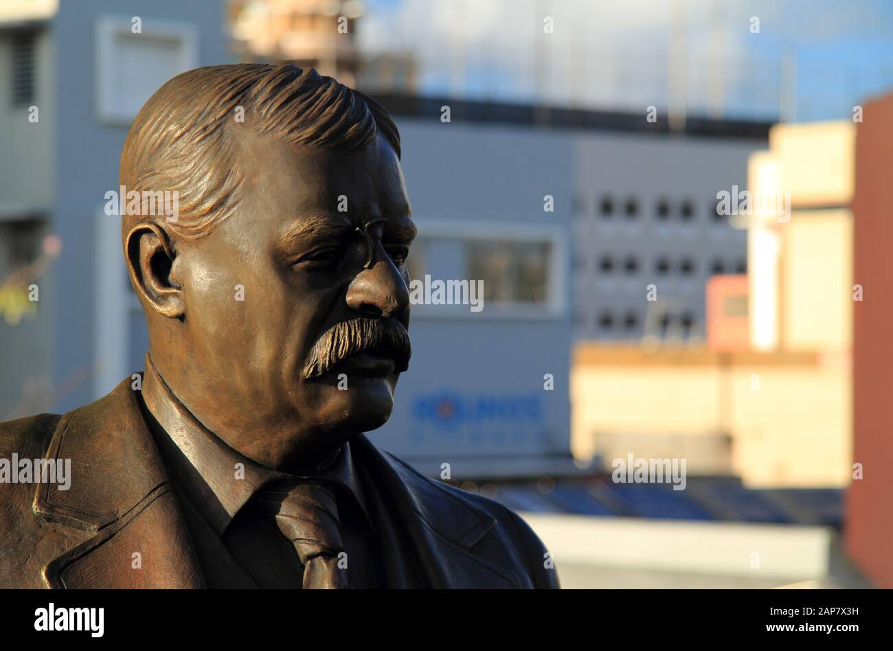A statue of United States President Theodore Roosevelt lines the