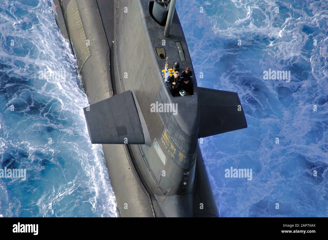 An close up aerial view of an Australian Navy Collins Class diesel
