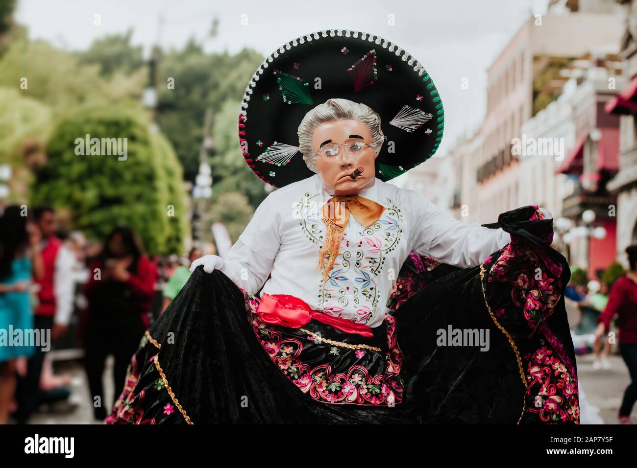 Mexican Carnival, mexican dancers with bright mexican folk costumes in Mexico Stock Photo