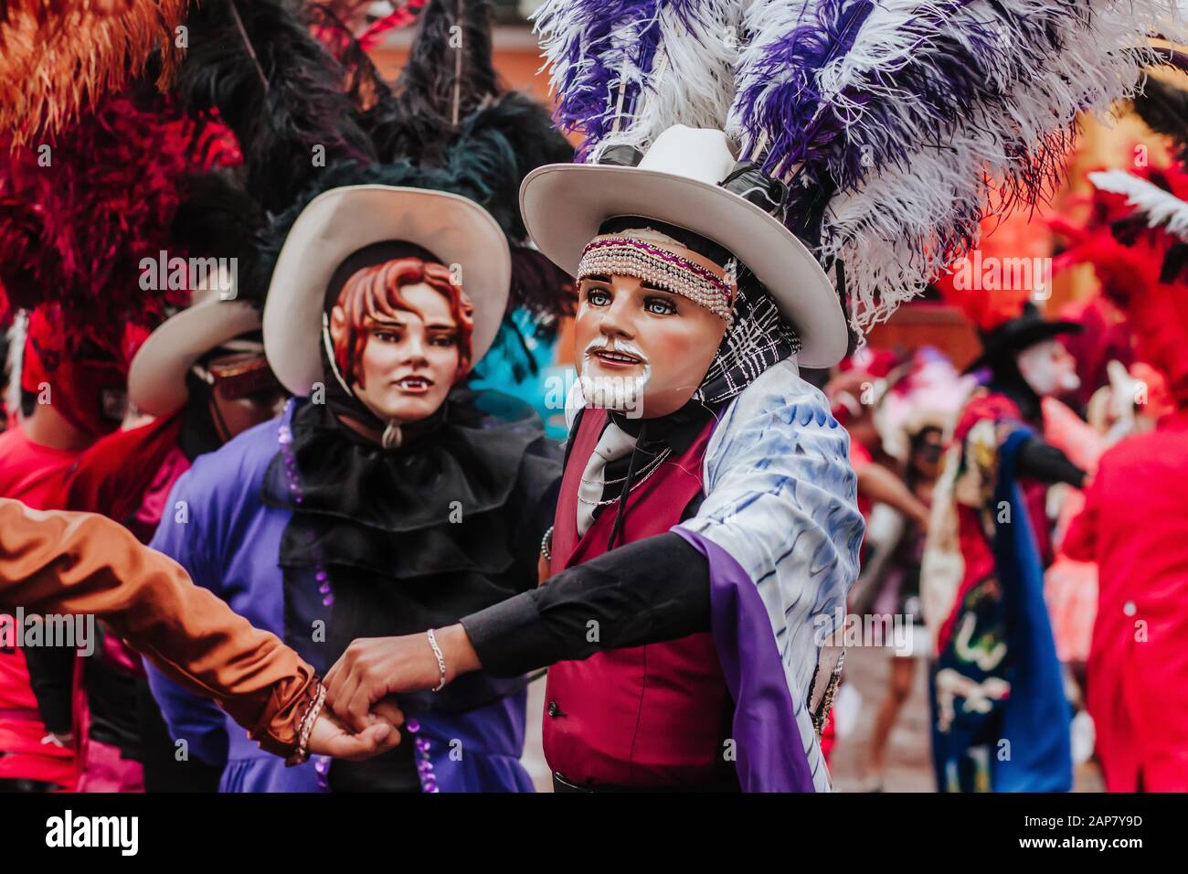 Mexican Carnival, couple of mexican dancers with bright mexican folk costumes Stock Photo