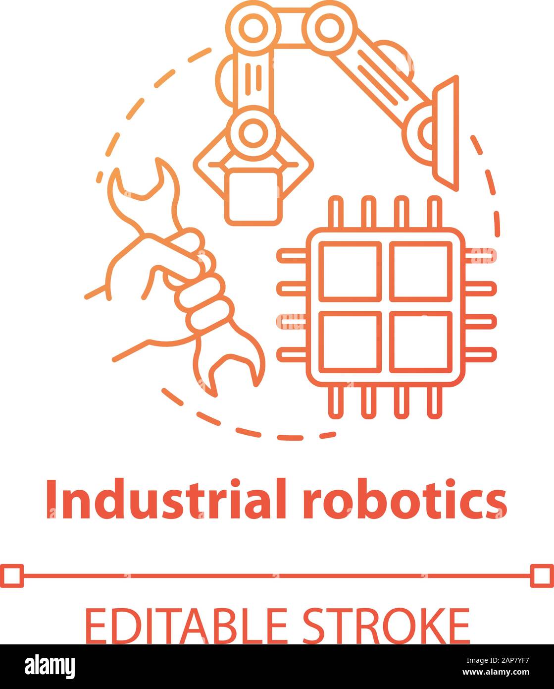 Industrial robotics red concept icon. Building technology idea thin ...