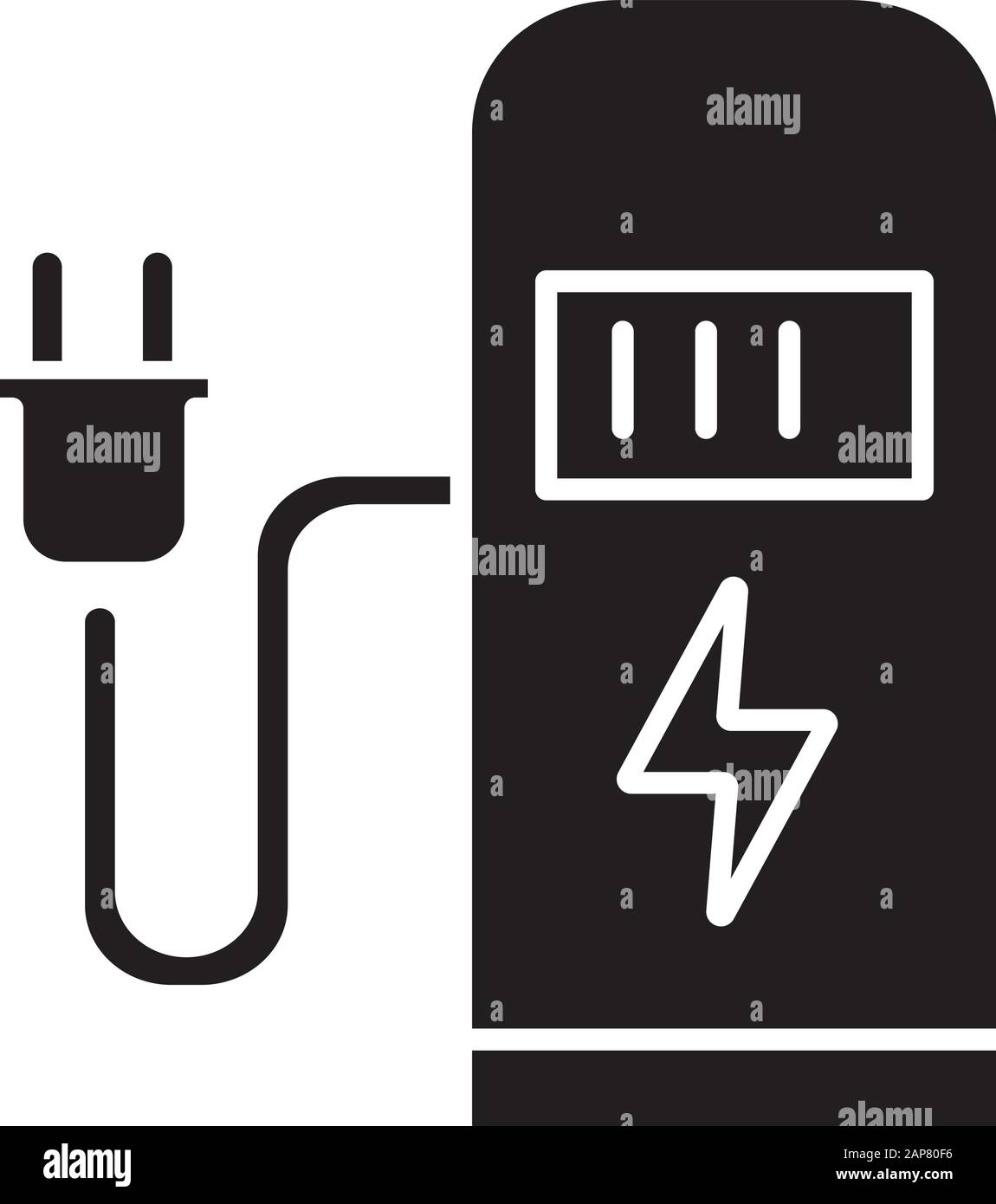 Car charging station glyph icon. Electric fuel pump for public usage. EV rechagging point. Filing terminal for electrified automobile. Silhouette symb Stock Vector