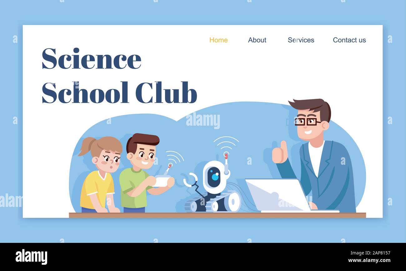 Science school club landing page vector template. Kids robotics education  website interface idea with flat illustrations. Digital science learning  hom Stock Vector Image & Art - Alamy