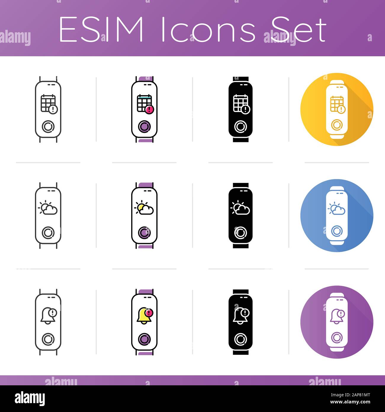 Fitness tracker notifications icons set wellness device with weather