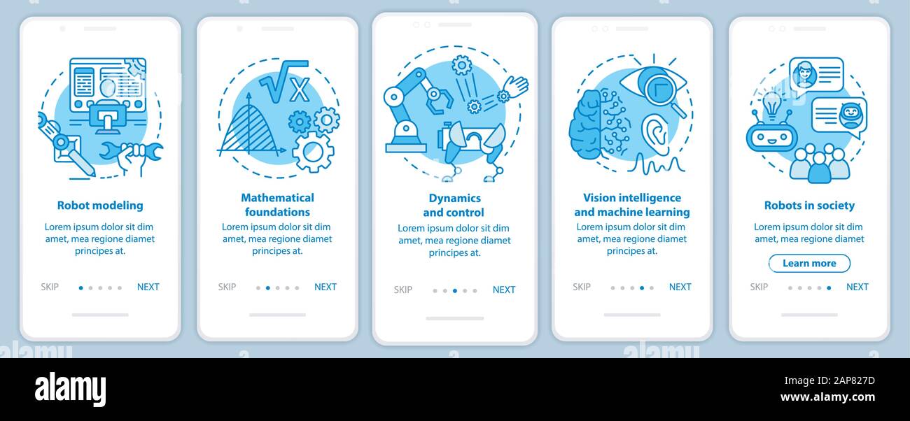 Robotics courses onboarding mobile app page screen vector template ...